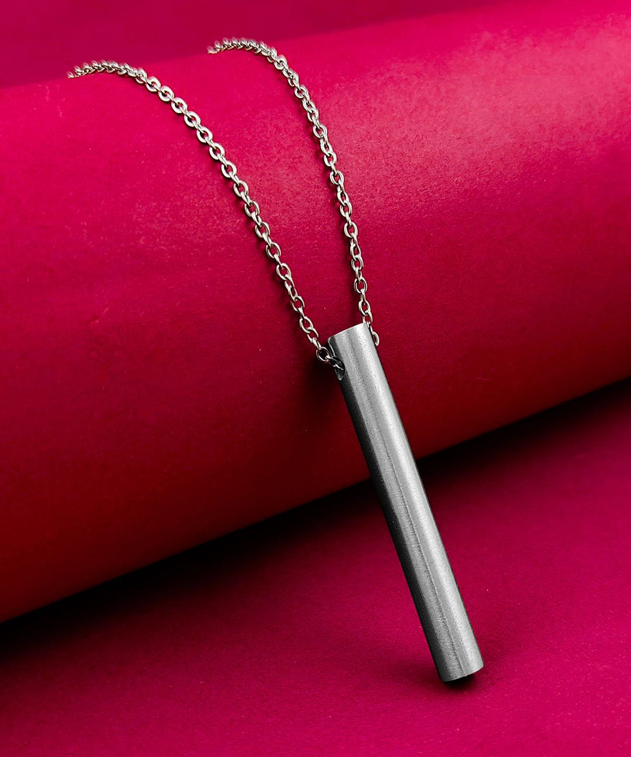 Silver Stainless Steel Round Bar Pendant adjustable Necklace chain
