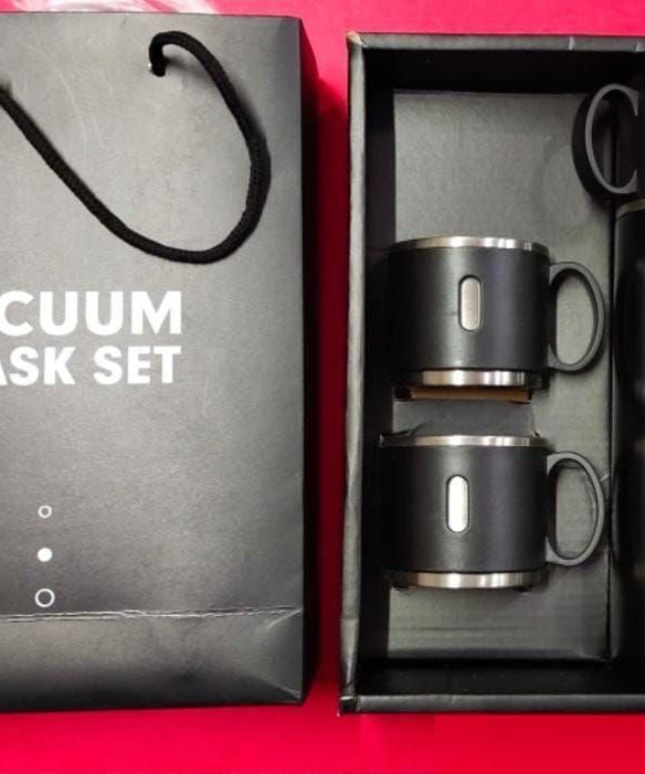 Flask-Vacuum Insulated Double Wall Stainless Steel Bottle for Hot & Cold Water- 500 ml with Set of 2 Cups Ideals for Gifting and Travel Friendly,