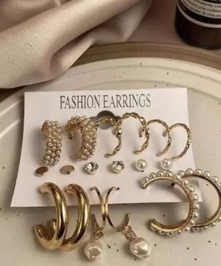 AVR JEWELS Combo Of 9 Stunning Gold Plated Pearl Studs and Hoop Earrings