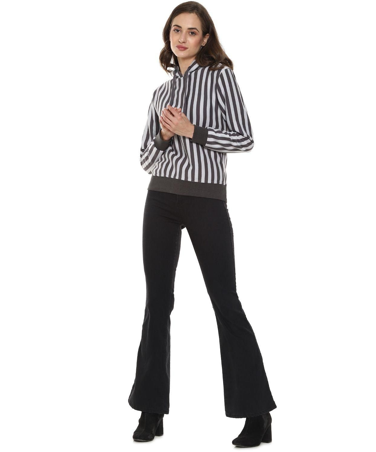 Campus Sutra Women's Striped Stylish Hooded Sweatshirts