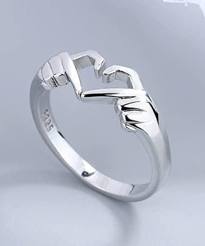 Pack of 2 Couple Hands Than Heart Thumb Finger Ring Metal Stainless Steel