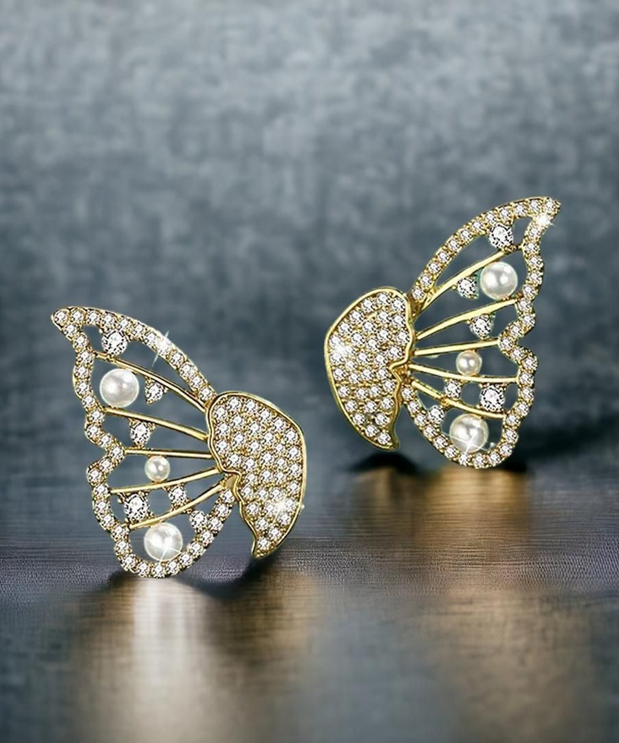 AVR JEWELS Korean Pearl and Cubic Zirconia Stud Earrings For Women and Girls