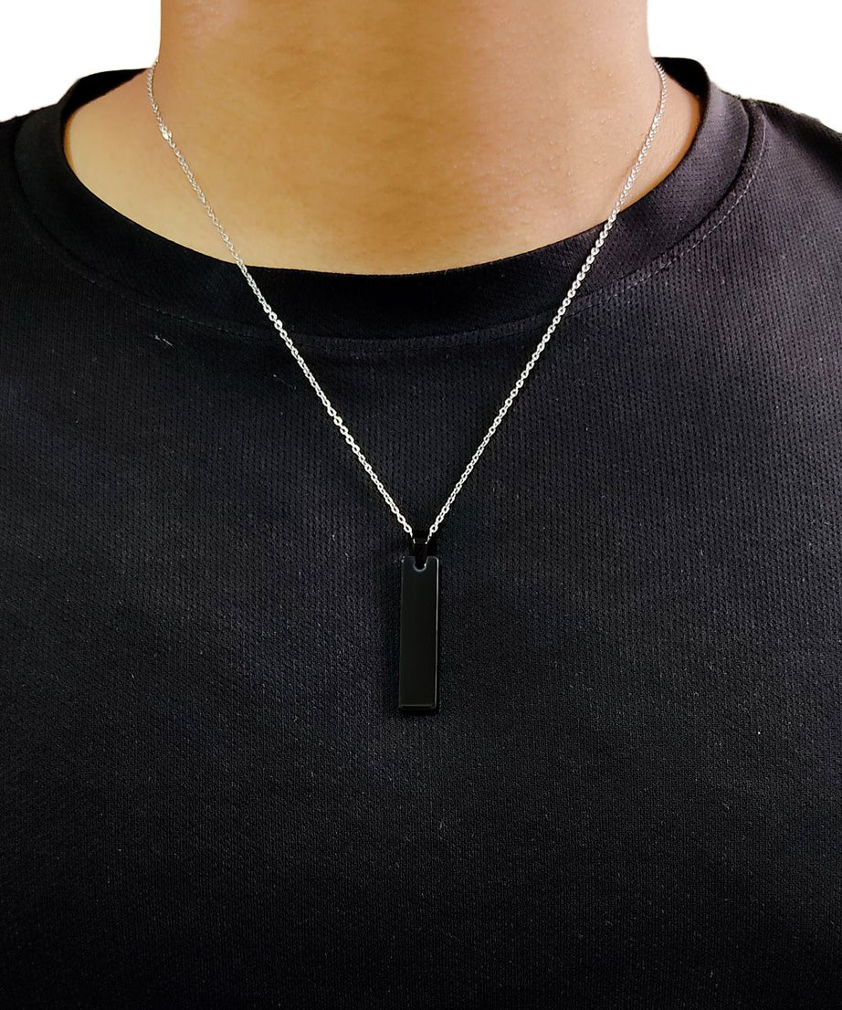 Black Stainless Steel Vertical Bar Pendant adjustable Necklace chain