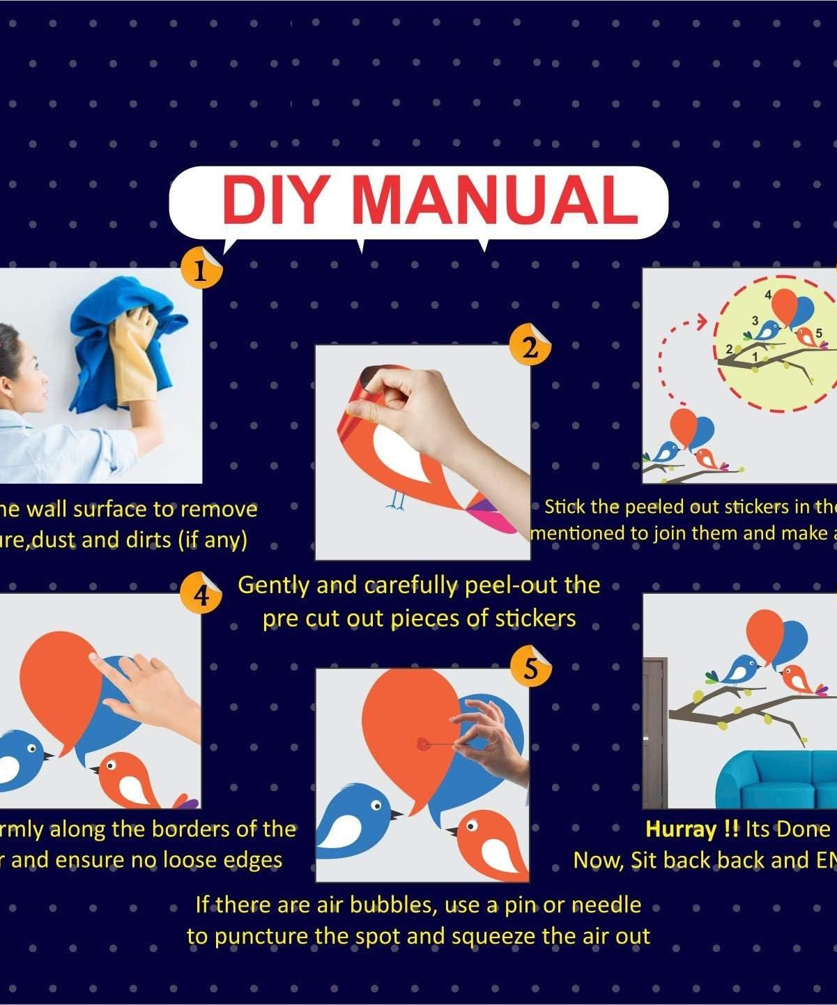 Leaves Design Vinyl  Wall Sticker (Set of 5)