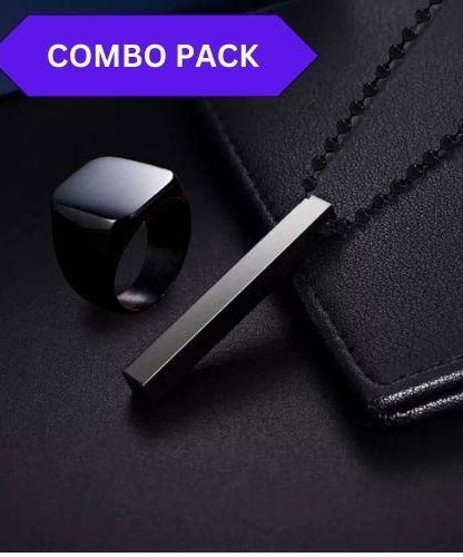 Saizen black vertical bar pendant with ring for boys and mens