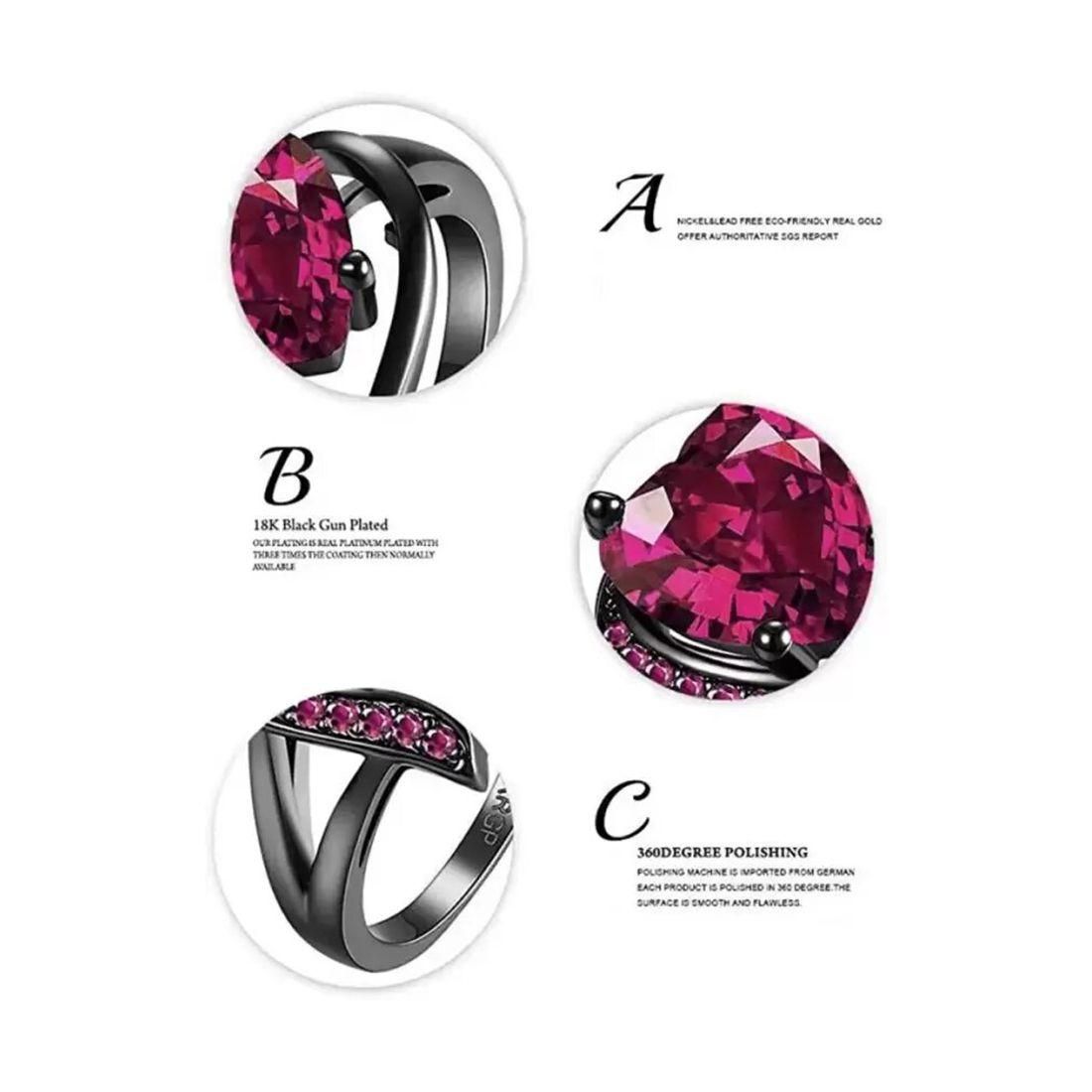 Valentine Love Blood Pink Heart Shape Diamond Ring for Girl And Women Stainless Steel Cubic Zirconia Black Silver Plated Ring