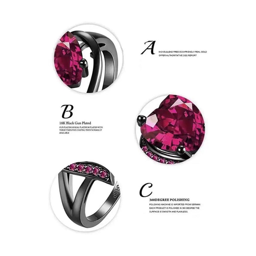 Valentine Love Blood Pink Heart Shape Diamond Ring for Girl And Women Stainless Steel Cubic Zirconia Black Silver Plated Ring