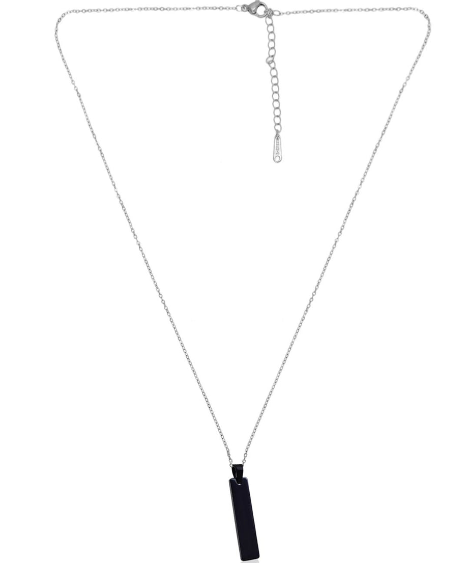 Black Stainless Steel Vertical Bar Pendant adjustable Necklace chain