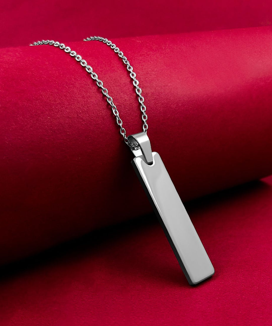 Silver Stainless Steel Vertical Bar Pendant adjustable Necklace chain