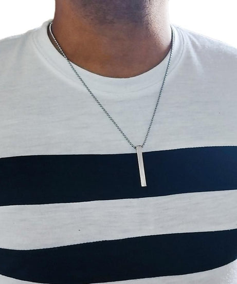 Stylish Silver- Black 3D Vertical Bar Cuboid Stick Locket Pendant Necklace Silver, Rhodium Alloy Locket Set