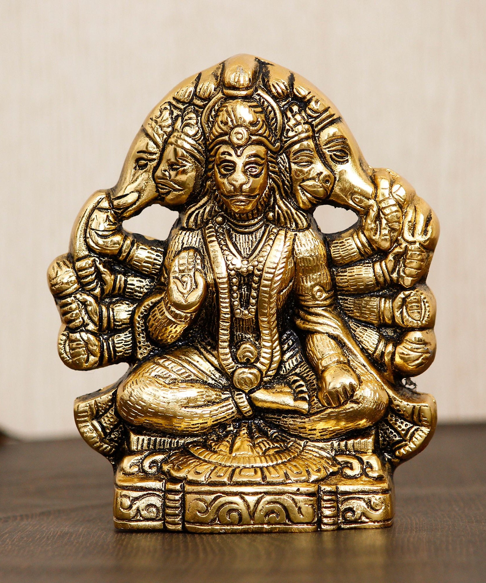 eCraftIndia Golden Panch Mukhi Hanuman Metal Decorative Showpiece