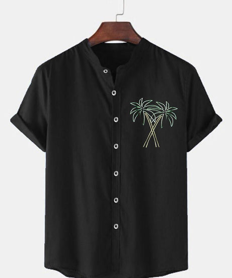 Cotton Color Block Half Sleeves Regular Fit Mens Casual Shirt