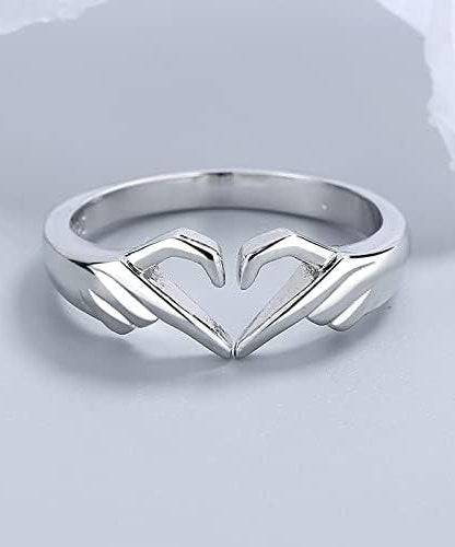 Pack of 2 Couple Hands Than Heart Thumb Finger Ring Metal Stainless Steel