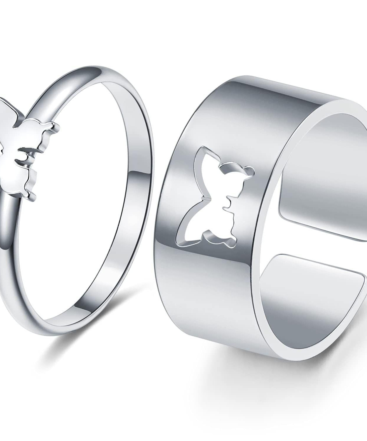 Pretty Silver Butterfly Matching Wrap Finger Couple Ring