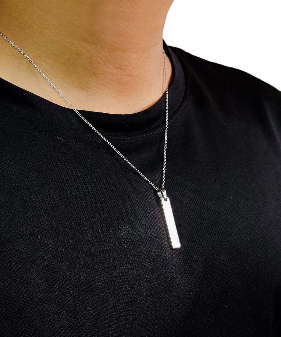 Silver Stainless Steel Vertical Bar Pendant adjustable Necklace chain