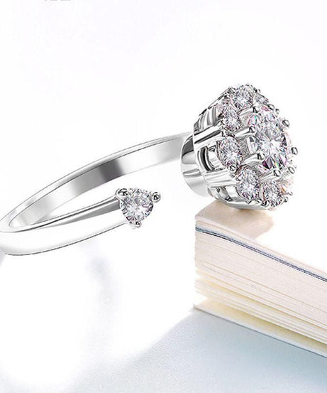 Anxiety Round micro inlaid universal rotating Finger Ring
