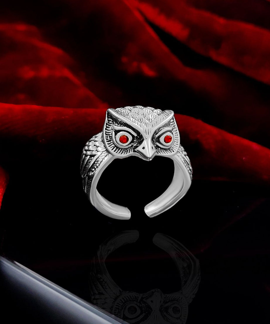 Saizen Silver Rings for Men Owl Face Ring