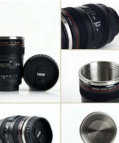 Plastic Camera Lens Shaped Coffee Mug With Lid, 350ml (Black)