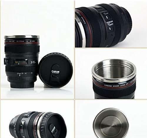 Plastic Camera Lens Shaped Coffee Mug With Lid, 350ml (Black)