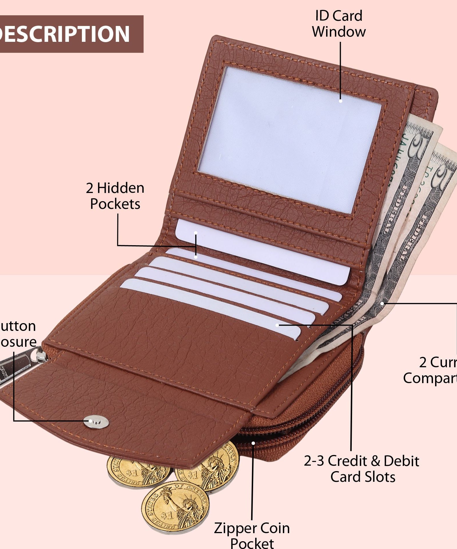 SAMTROH Girls Travel, Trendy Tan Artificial Leather Wallet (6 Card Slots)