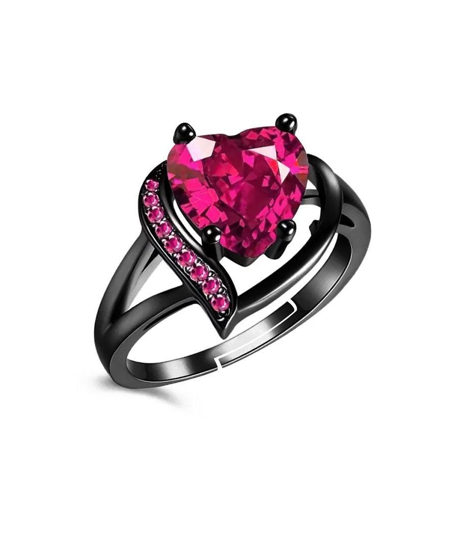 Valentine Love Blood Pink Heart Shape Diamond Ring for Girl And Women Stainless Steel Cubic Zirconia Black Silver Plated Ring
