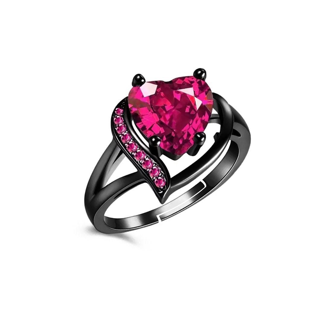 Valentine Love Blood Pink Heart Shape Diamond Ring for Girl And Women Stainless Steel Cubic Zirconia Black Silver Plated Ring