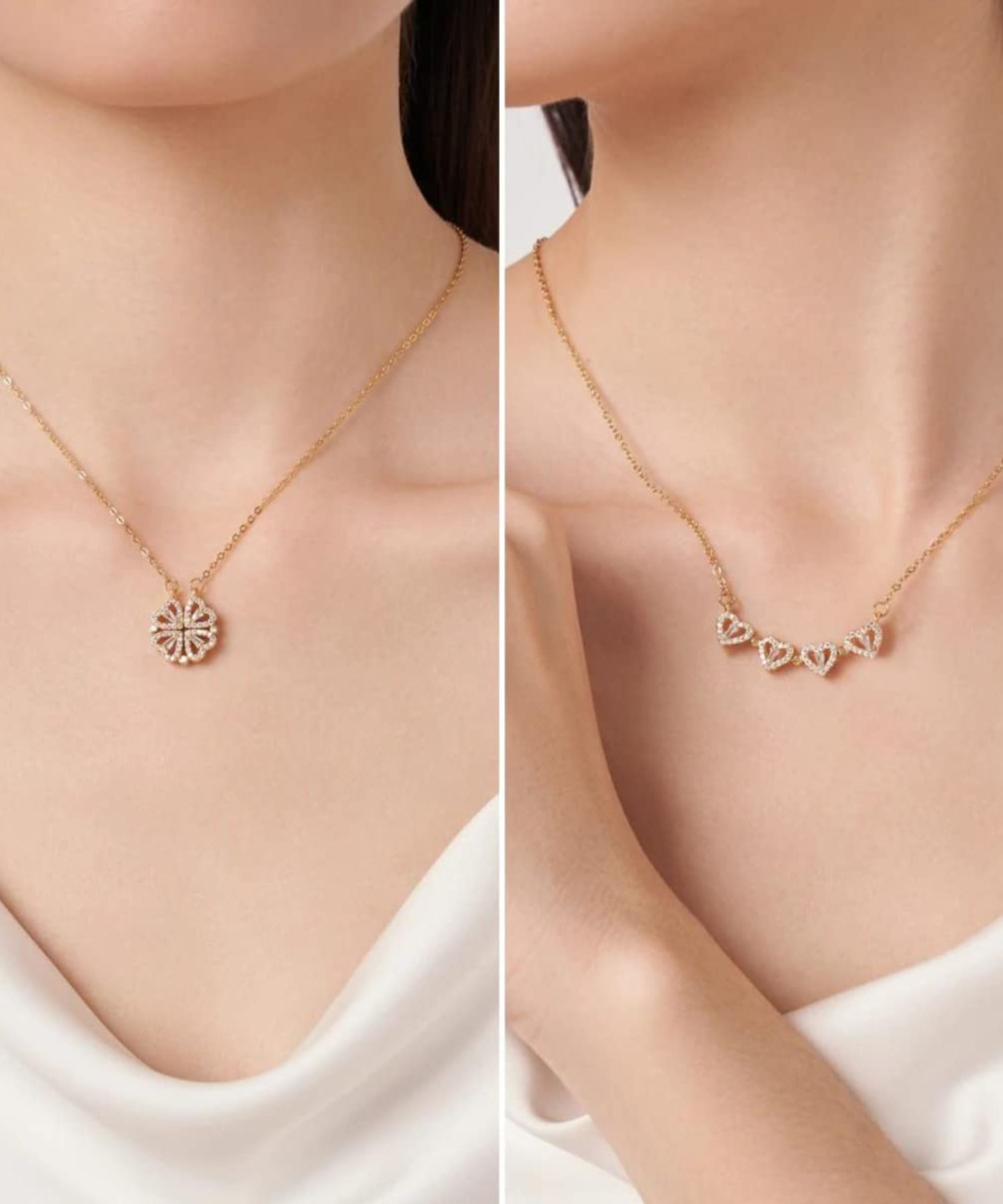 Four Love Hearts Pendant Necklace rose  Diamond Leaf Clover Heart Necklaces