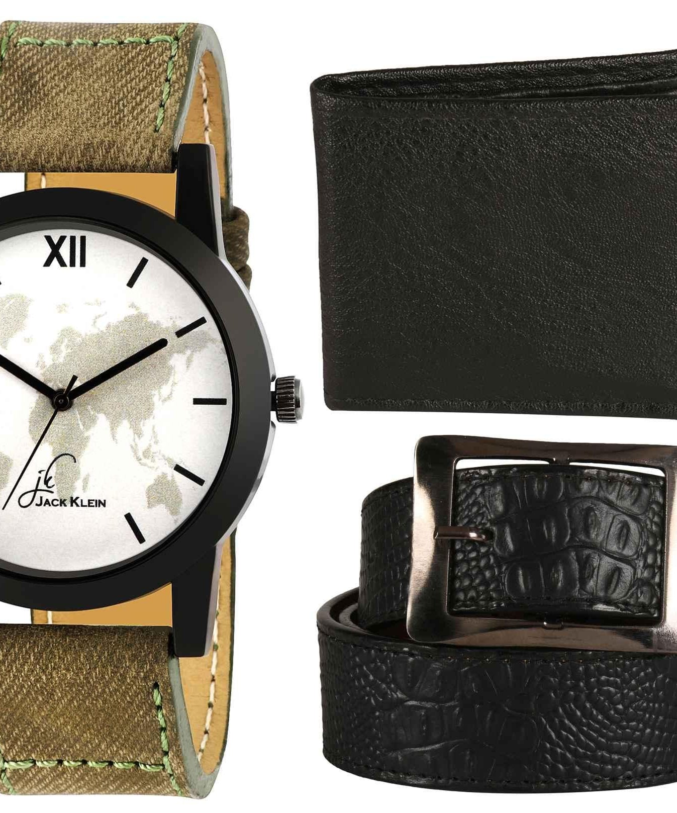 Men's Synthetic Leather Wallet, Belt & Watch (Pack of 3)