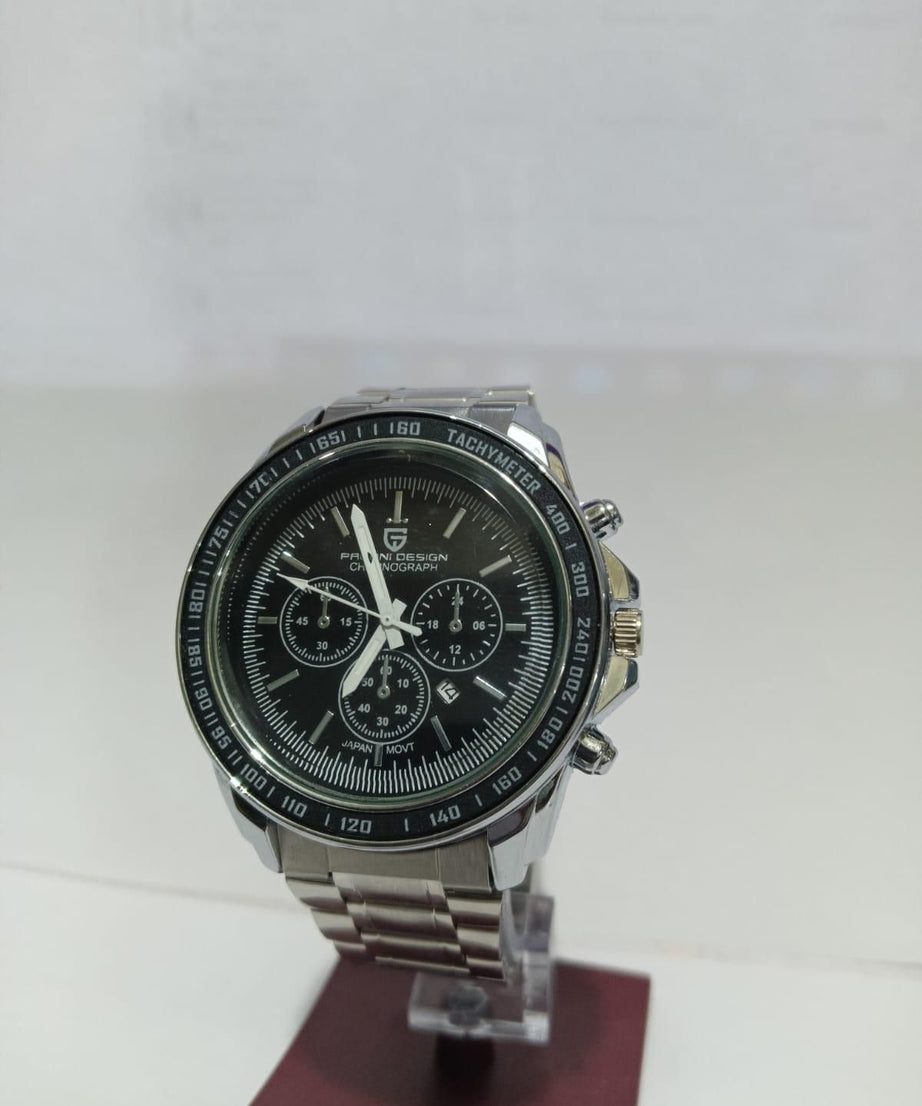 Men Silver Stainless Steel Strap Watch